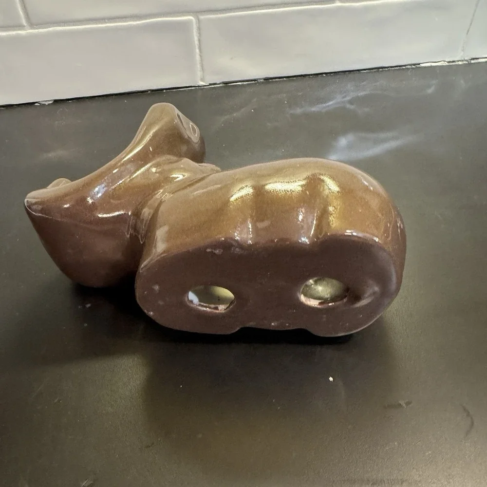 Vintage‎ Brown Ceramic Hippo Soap Toothbrush pen card Holder Animal Bathroom
